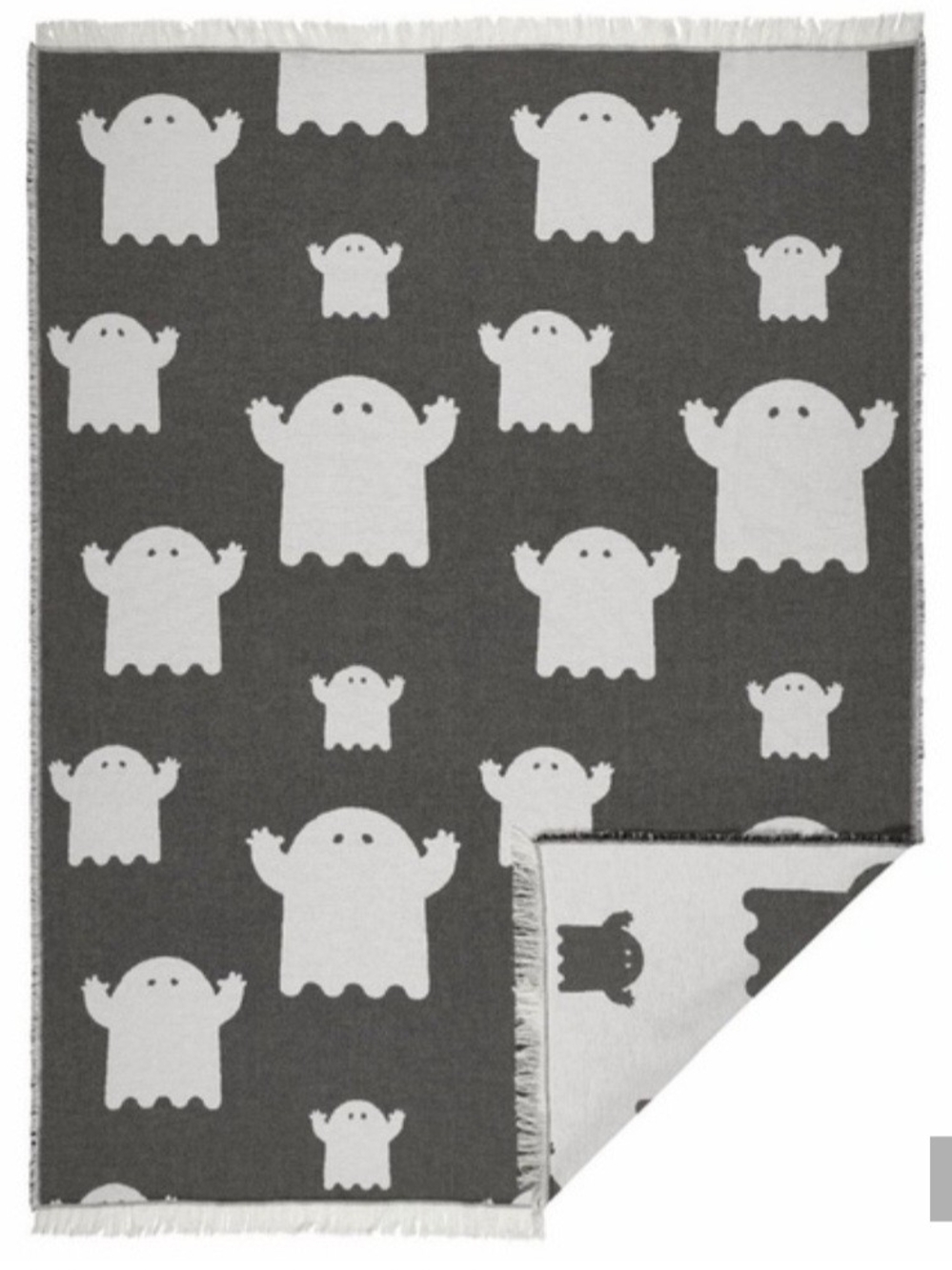 IKEA Gray and White Ghost Pattern - Halloween Blanket - Reversable